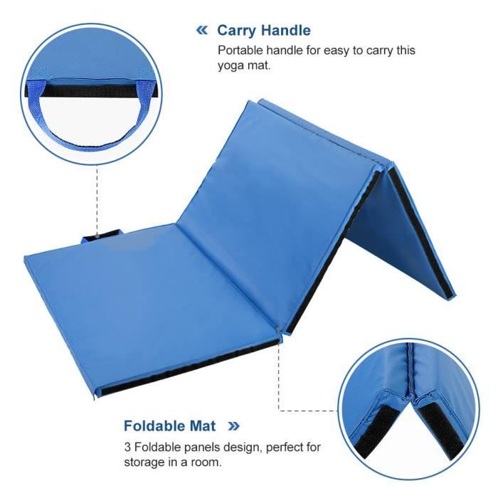 Dioche Tapis d'exercice Pliable 180*90*4CM Tapis d'exercice Épais Pliable Tapis de Gymnastique Tapis de Yoga (Bleu)