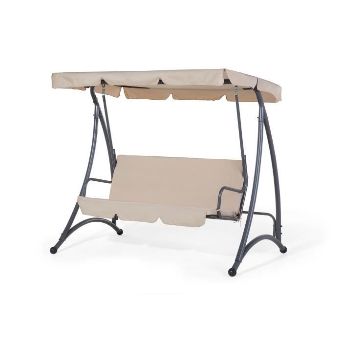 Balancelle de jardin - balancelle en métal et tissu beige - Temple