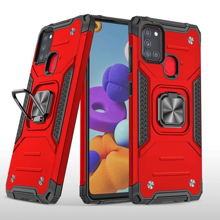Case Samsung Galaxy A21S Coque Boîtier Anneau Titulaire Protecteur en métal RigiPC + Soft TPU Anti-Chute Housse Fingerprint MagnO