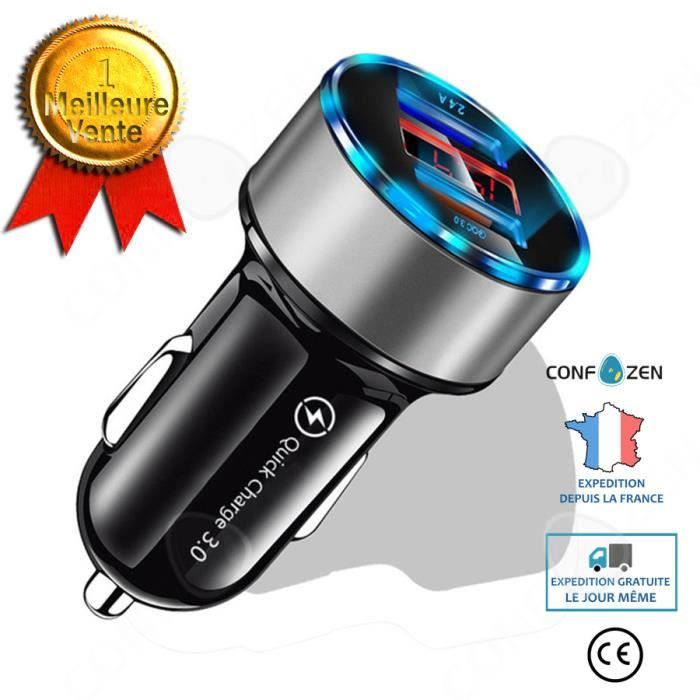 CONFO 3.1A double chargeur allume-cigare USB en alliage d'aluminium multifonction, port d'affichage LCD 12-24 prise allume-cigare,-a