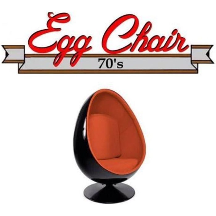 Fauteuil pivotant Oeuf, Egg chair coque noir / intérieur feutrine orange. Design 70's. orange Velours Inside75