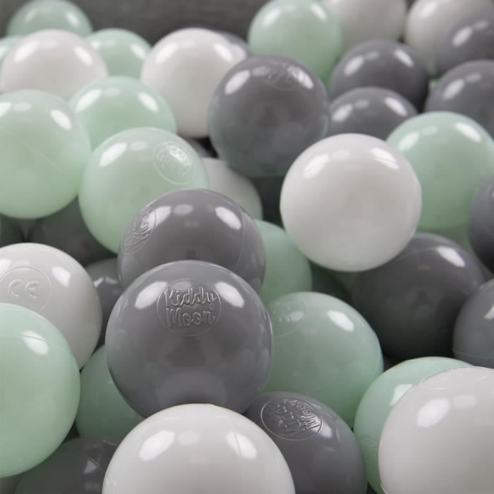 KiddyMoon 100-6Cm ∅ Balles Colorées Plastique Pour Piscine Enfant Bébé Fabriqué En EU, Blanc-Gris-Menthe