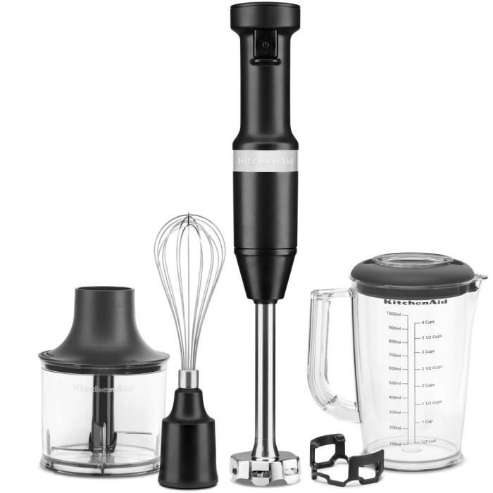 KITCHEN AID 5KHBV83EBM - Mixeur plongeant compact avec fil 180W - Axe mélangeur amovible avec lame en acier inoxydable - Noir