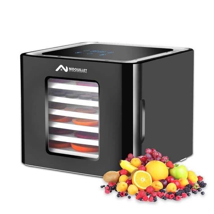 Nidouillet Deshydrateur Alimentaire avec 6 Plateaux Inox, Déshydrateur 650W,Minuteur 48H,35 à 75°C, sans BPA AB222