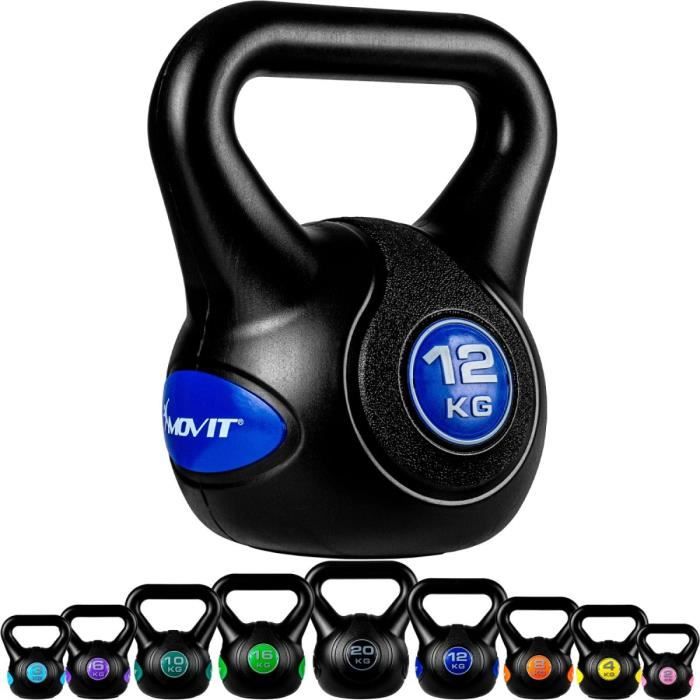 MOVIT Kettlebell plastique 12 kg - Noir/bleu foncé