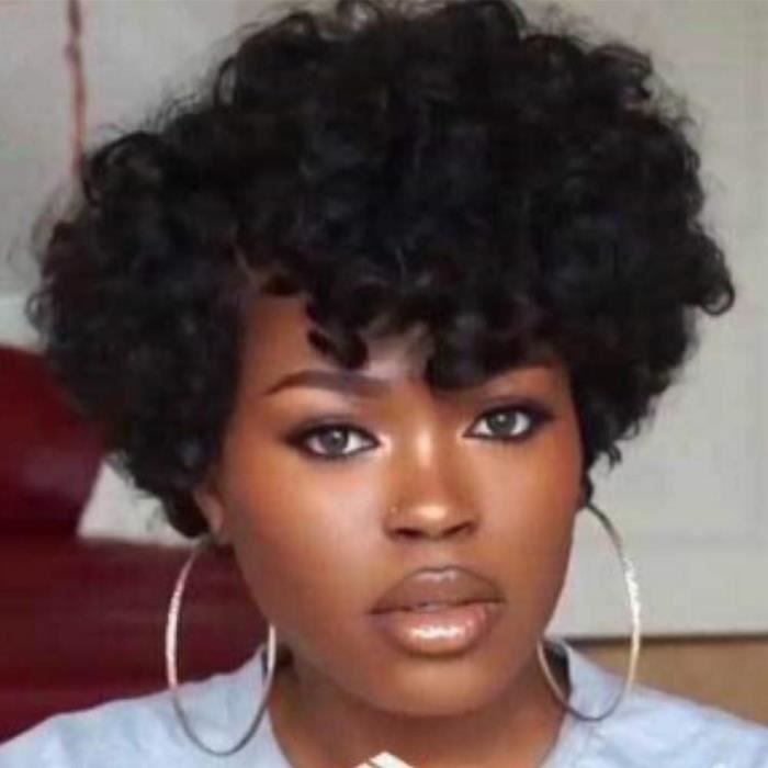 Perruque Afro Femme Africain Noir Court Cheveux Bouclés Perruque Naturelle Courte Perruque Femme Naturelle Brésilie