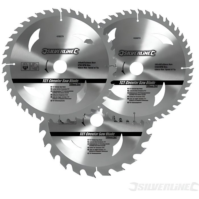 Lot de 3 lames TCT pour scie circulaire : 24, 40 et 48 dents