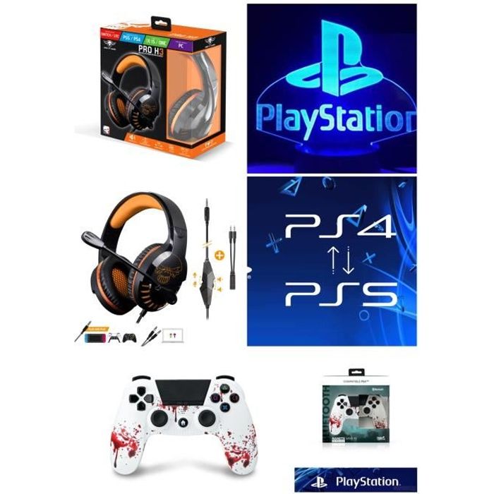PACK Casque GAMER PRO-H3 ORANGE PlayStation PS4-PS5 Edition + Manette PS4 Playstation ZOMBIE Bluetooth