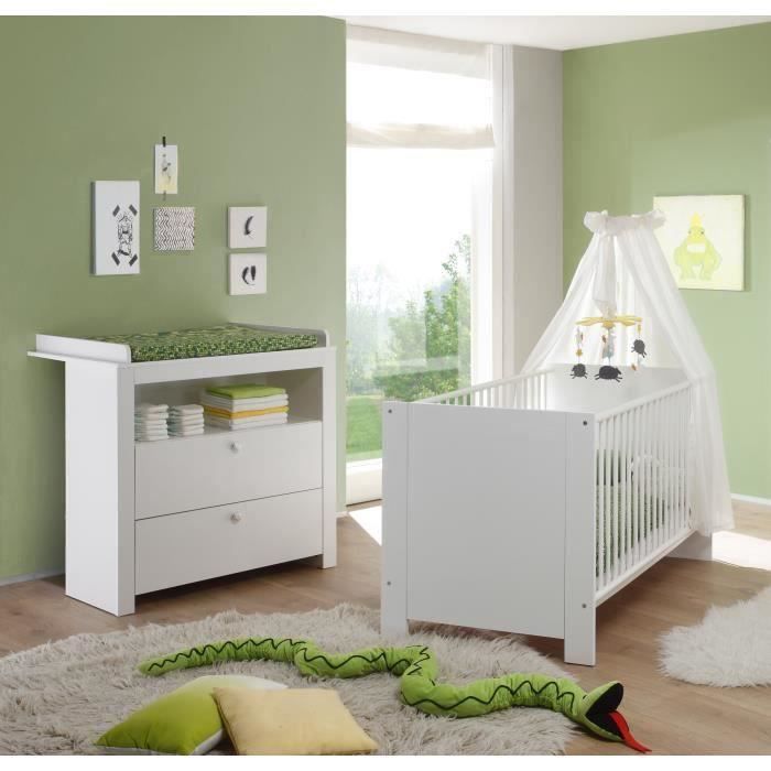 Chambre bébé Duo : Lit 70 x 140 cm + Commode à langer OLIVIA - Blanc - TREND TEAM