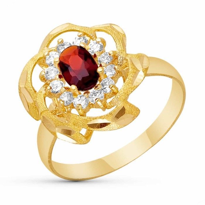 Bague Femme En Or Jaune 333 (8 Carats) Avec Grenat - Taille Ajustable Sur Mesure - Neuf