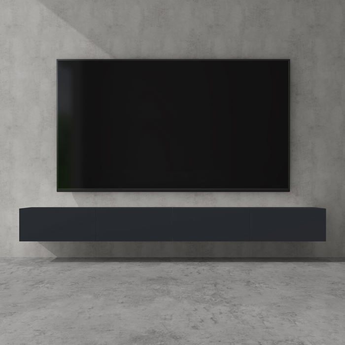 doporro Meuble TV Bas 280cm Armoire TV Gris Noir Mat Table de Télévision Salon avec Portes Meuble TV Suspendu MBTV02