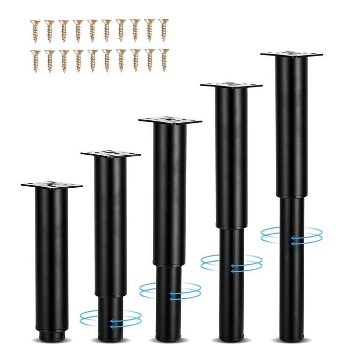 Lot De 4 Pieds De Meuble Réglables En Hauteur - Forme Carrée, Aluminium, Noir, 12 Cm, Marque Gaomoeny, Neuf