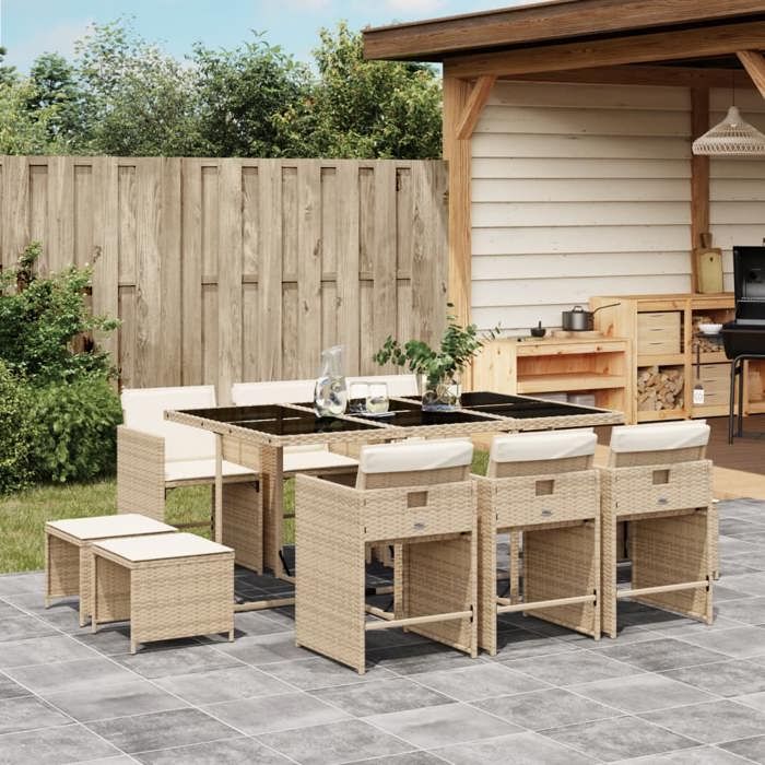 vidaXL Ensemble à manger de jardin et coussins 15 pcs ensemble à manger dextérieur meuble à manger de jardin 3210814
