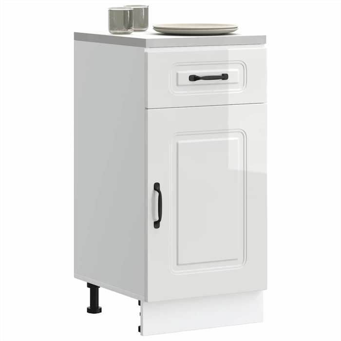 vidaXL Armoire de cuisine Kalmar blanc brillant bois ingénierie meuble bas dévier meuble bas de cuisine avec tiroir 853469