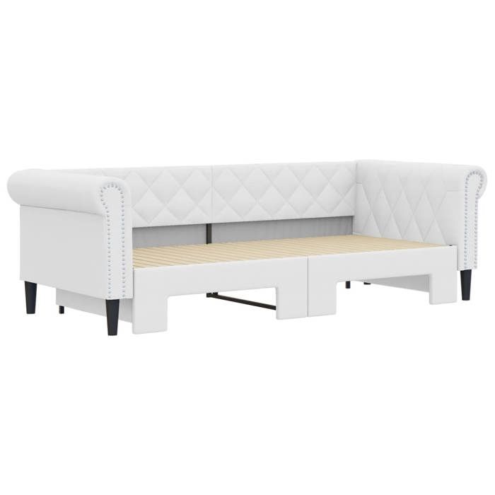 Canapé-lit 2 places - VIDAXL - Lit banquette avec gigogne - Similicuir blanc - 90x200 cm - Multifonctionnel