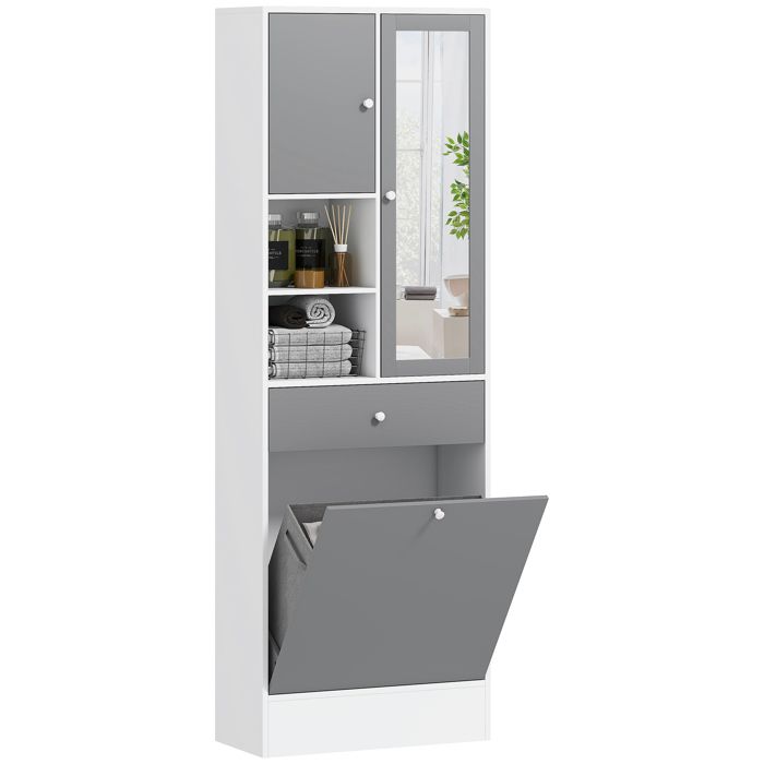 Meuble de salle de bain - HOMCOM - panier à linge et miroir - étagère réglable - 62 x 283 x 181 cm - gris et blanc