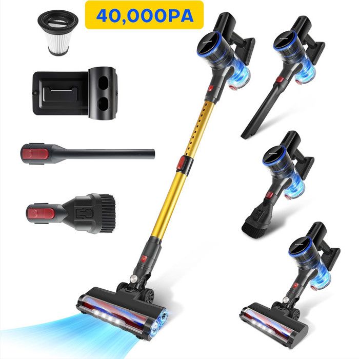 HMXIANSEN Aspirateur Balai sans Fil 4-en-1 50 Min Autonomie 400W 6×2200mAh 2 Vitesses Ultra Léger Idéal pour Tapis Sols Durs