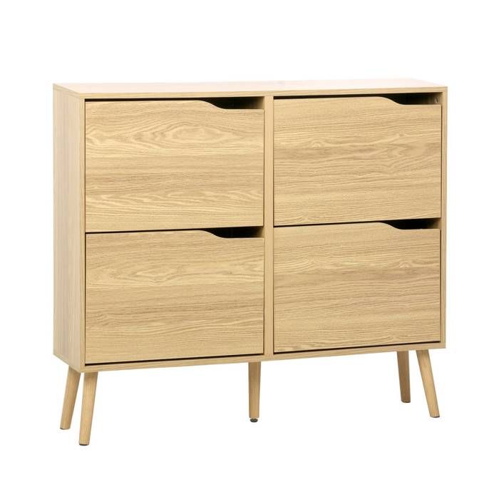 Meuble à chaussures vintage décor bois naturel 4 portes abattantes capacité 16 paires de chaussures - Nepal Meuble à chaussures vintage décor bois naturel 4 portes abattantes capacité 16 paires de chaussures - Nepal
