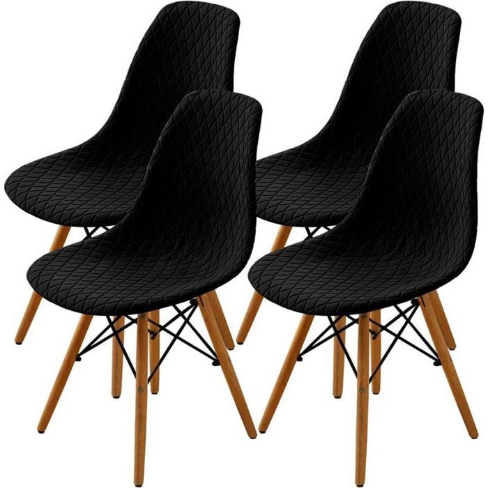 NEWRGY 4Pcs Housse de Chaise Scandinaves Extensible Housse de Chaise de Salle à Manger Jacquard de Diamant - Noir
