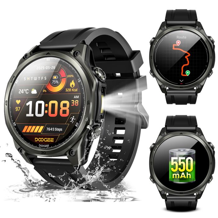 Montre Connectée Homme Sport 5ATMÉcran 1.43Montre IntelligenteGPS Double FréquenceDOOGEE Anywise W1170+ Modes 3 Bandes