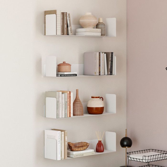 IDMARKET Lot de 4 étagères 60x15 cm pour livres METRA blanches IDMARKET Lot de 4 étagères 60x15 cm pour livres METRA blanches