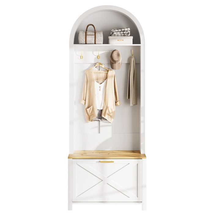 Vestiaire dEntrée 75x35x195 cm avec meuble a chaussures Meuble entree avec rangement et crochets MDF Blanc