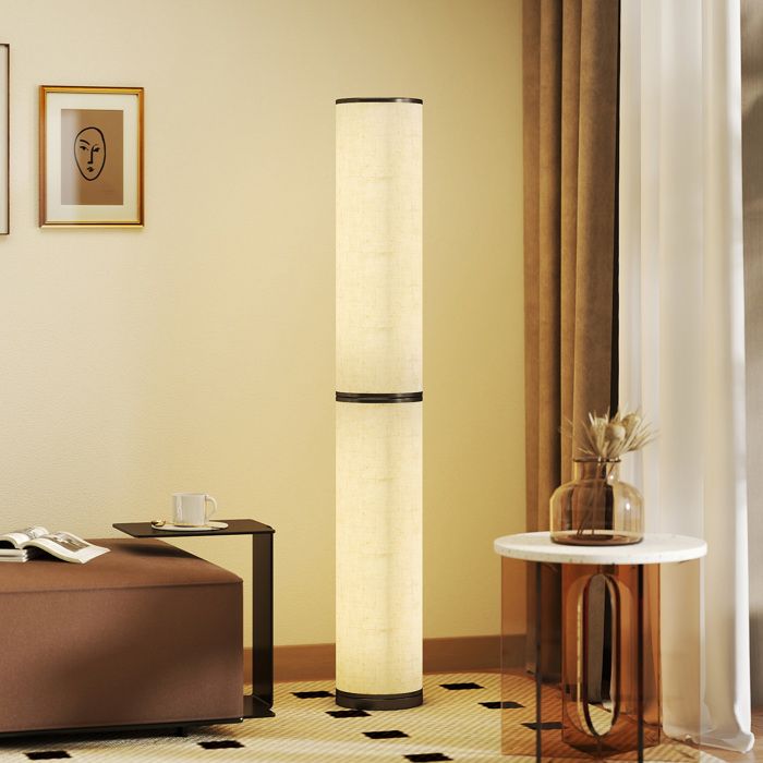 Lampadaire sur pied salon - HOMCOM - intensité variable télécommande magnétique - acier et lin - Ø 20 x 135 cm - beige
