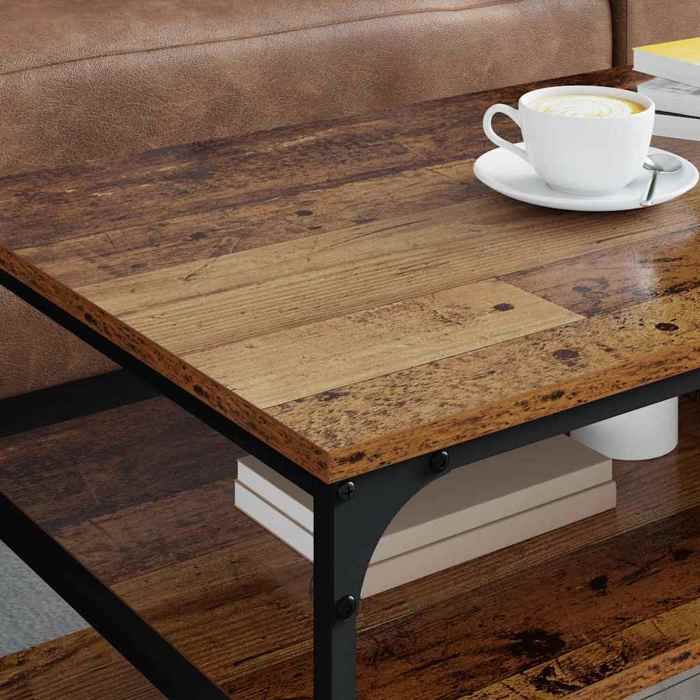 Table basse bois ancien - vidaXL - 100x50x45 cm - Bois dingénierie - 3 étagères - Style industriel