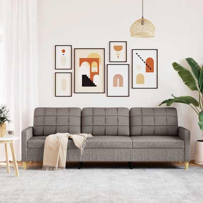 Canapé 3 places tissu - MANGO - Taupe - 210 cm - 226x77x80 cm - Polyester - Cadre métal - Rembourrage mousse Canapé 3 places tissu - MANGO - Taupe - 210 cm - 226x77x80 cm - Polyester - Cadre métal - Rembourrage mousse