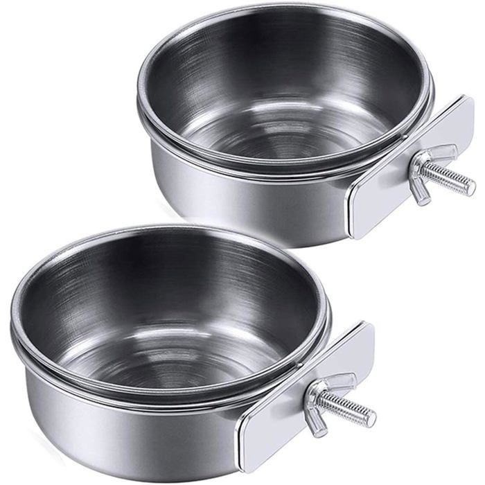 Abreuvoirs en acier inoxydable pour perroquets avec support à pince pour aras et petits animaux (chinchillas) lot de 2
