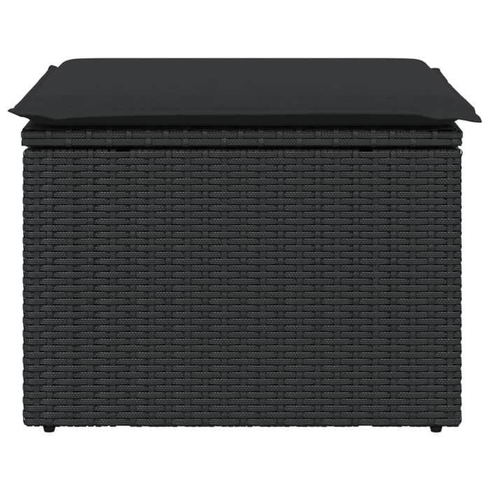 Sale 2026 Tabouret de jardin - BURKE - Pouf dextérieur - avec coussin - Noir 55x55x37 cm - Résine tressée BB437