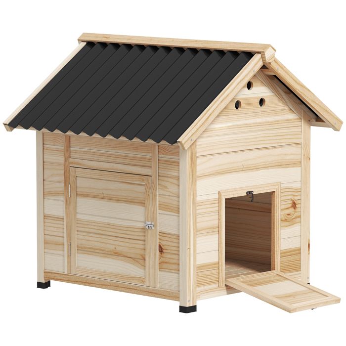 Poulailler pour canards - PawHut - toit ouvrant double porte et trous de ventilation - bois - 78x90x92cm - effet bois naturel