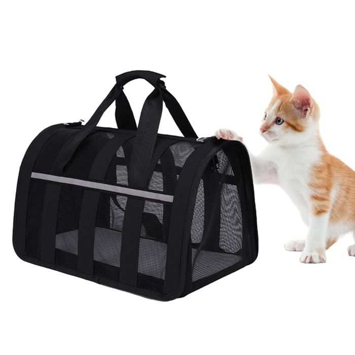 Sac Transport Chat Sac de Transport pour Chat Respirant et Pliable Caisse de Transport Chat avec Matelas Souple-Noir S