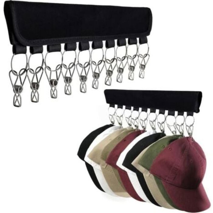 Boîte de rangement pour chapeaux 2 pièces avec 10 pinces grandes - Noir