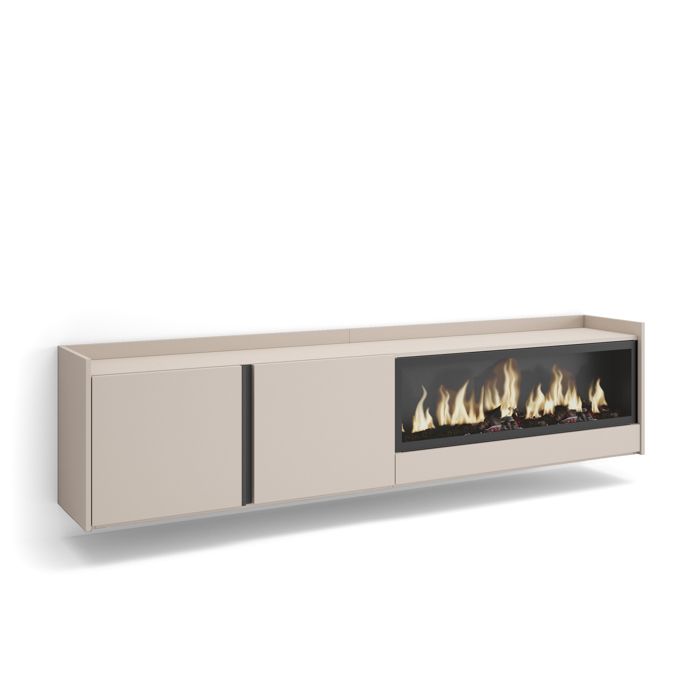 Meuble TV Banc Télé 212x35x50cm Pour les TV jusquà 80 Cheminée électrique XXL Suspendu Mural Beige RF4518