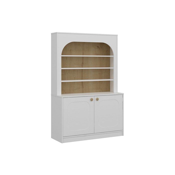 Buffet de cuisine avec 2 portes et 4 niches en MDF - Blanc et naturel clair - ANZILA Buffet de cuisine avec 2 portes et 4 niches en MDF - Blanc et naturel clair - ANZILA