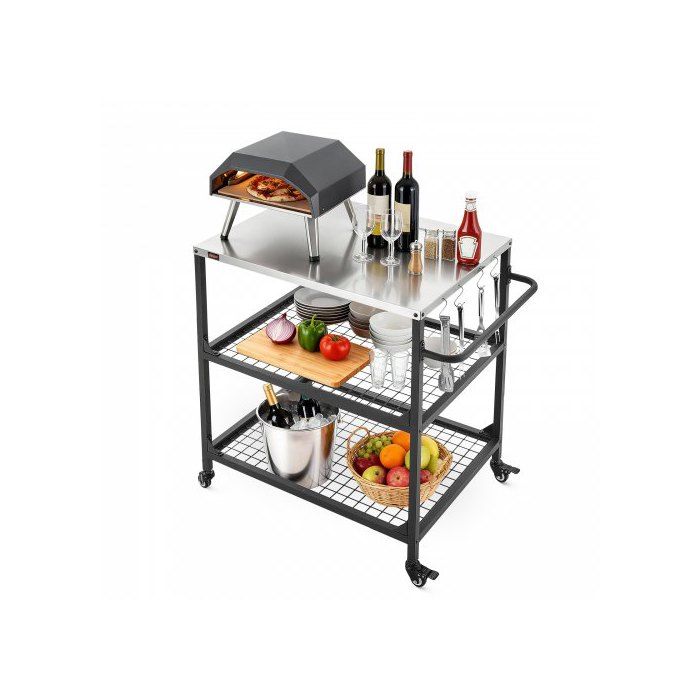 Desserte de Jardin pour Plancha Chariot de Barbecue avec Plan de Travail 80x61 cm en Inox pour Préparation de Cuisine BBQ