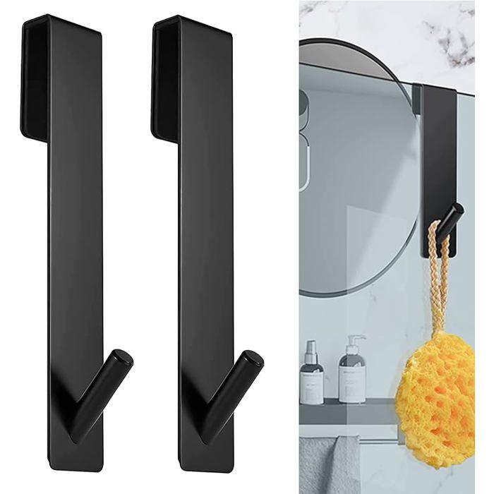 Lot de 2 Crochets de Porte de Douche 17 8 cm Sans Perçage Porte-Serviettes pour Verre Sans Cadre Noir noir VENTOUSE