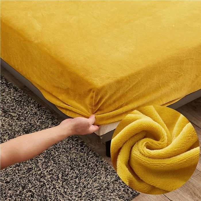 Drap Housse en Polaire 90x200cm Drap Housse dhiver Bonnet 25 cm Toucher Cachemire Doux et Moelleux Jaune jaune PARURE DE DRAP