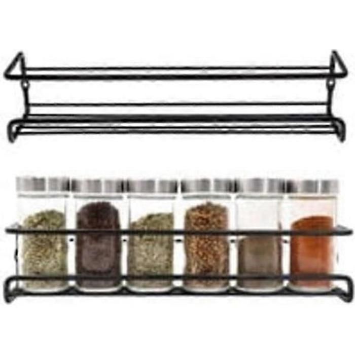 Étagère à épices murale pour cuisine sans perçage armoire de rangement pour épices 29x6x6 cm (noir lot de 2)