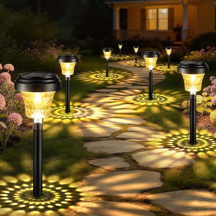 Lampe Solaire Exterieur Jardin 8 Pièces Lumiere Solaire Exterieur avec Lumière Chaude et 7 Couleurs RVB IP65 Étanche Eclairage