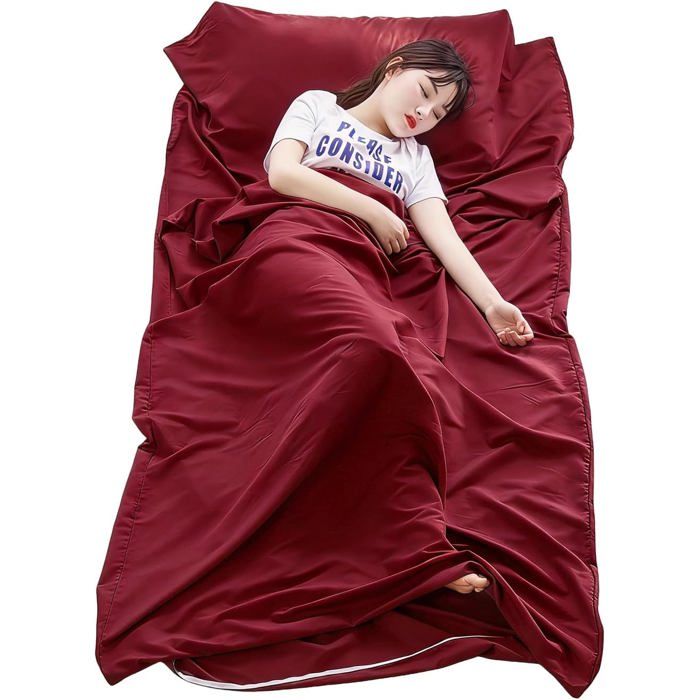 Sac de couchage coton 2 en 1 - 220 x 90 cm fermeture éclair compartiment oreiller ultra léger - voyage