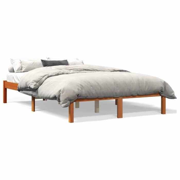 Cadre de Lit sans matelas Cire 2 places Marron 140x190 cm avec sommier à lattes inclus pour Chambre EU920280