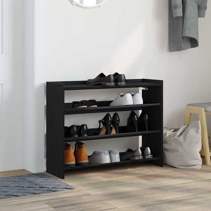 Casier à chaussures - Peu encombrant - Étagère à chaussures noir 80x25x62 cm - Bois dingénierie - Assemblage requis（4113）