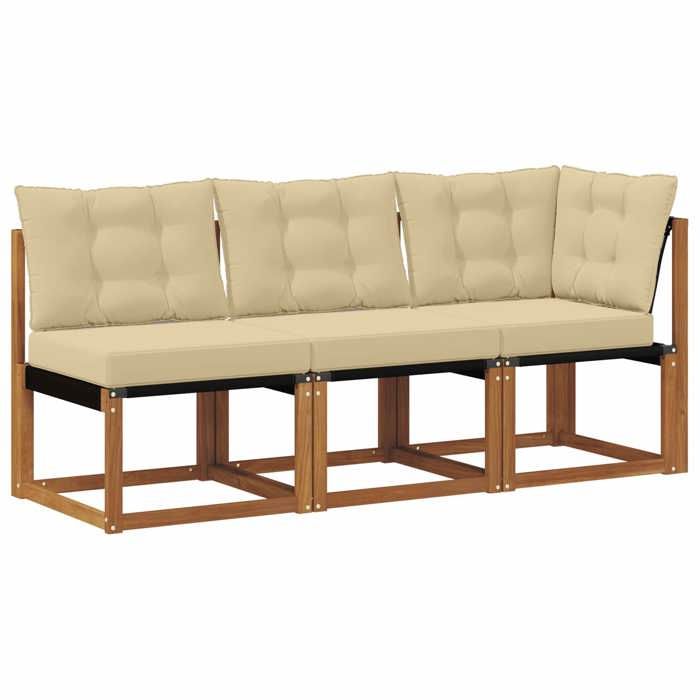 NEW Canapé d’extérieur milieu et coin avec coussin 3 Pièce Naturel Éléments pour sofa modulable_66740
