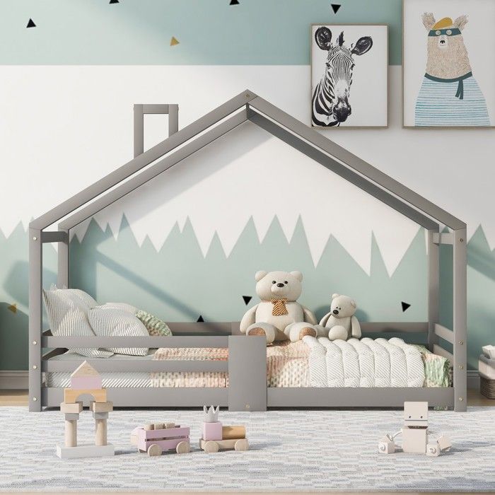 Lit cabane enfant gris en bois massif - BLACKCOLOR - 90 x 200 cm - Protection anti-chute sur 4 côtés - 15 lattes Lit cabane enfant gris en bois massif - BLACKCOLOR - 90 x 200 cm - Protection anti-chute sur 4 côtés - 15 lattes