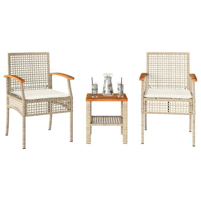 Beige Meuble de jardin - VIDAXL - Ensemble de bistro - (3 pcs) - coussins beige résine tressée acacia m4991
