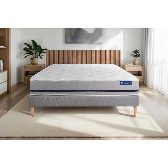Ensemble Matelas Sommier 200x200 cm - Sommier Gris (en kit) - Actimemo Soft