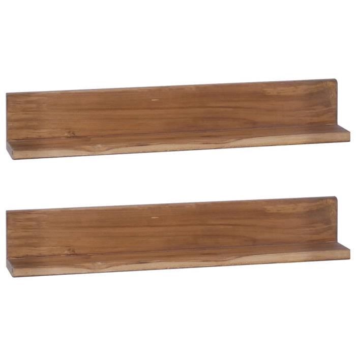 Set De 2 étagères Murales En Teck – Style Scandinave Vintage – Idéales Pour Livres Et Décorations