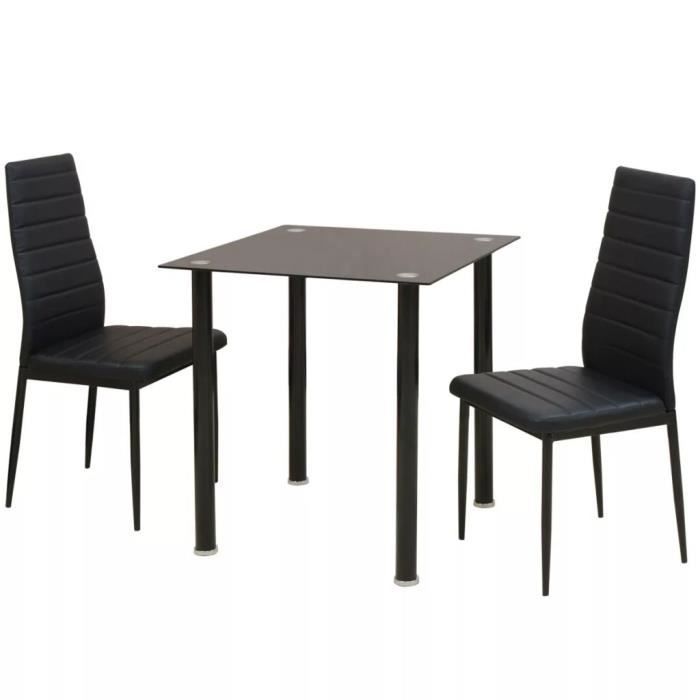 ensemble de table et chaise de salle à manger contemporain - lia - noir - verre trempé - 2 places
